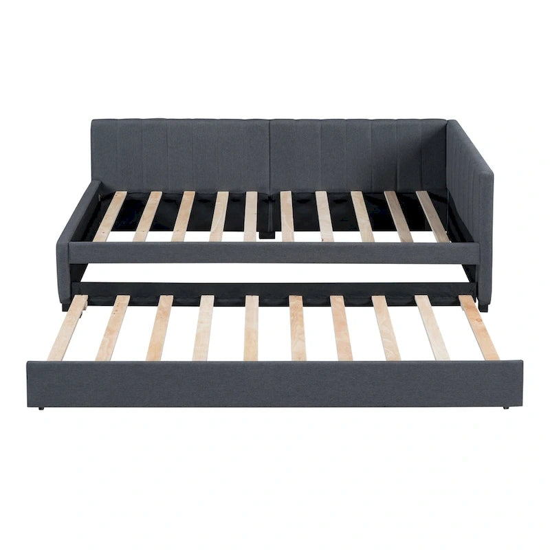 Twin Linen Daybed with Trundle and Semi-Closed Design