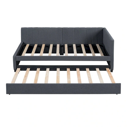 Twin Linen Daybed with Trundle and Semi-Closed Design