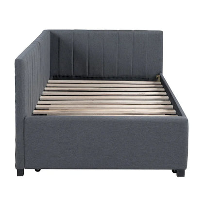 Twin Linen Daybed with Trundle and Semi-Closed Design