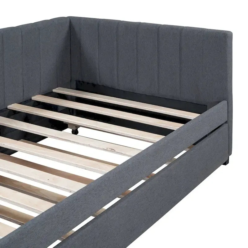 Twin Linen Daybed with Trundle and Semi-Closed Design