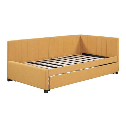 Twin Linen Daybed with Trundle and Semi-Closed Design