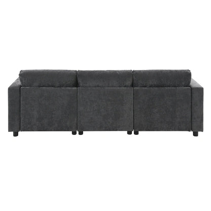 86.5 Chenille Modular Sofa with Storage Pockets, Movable Ottomans