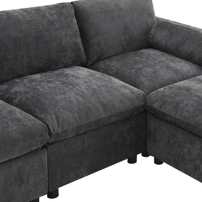 86.5 Chenille Modular Sofa with Storage Pockets, Movable Ottomans