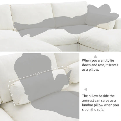 86.5 Chenille Modular Sofa with Storage Pockets, Movable Ottomans