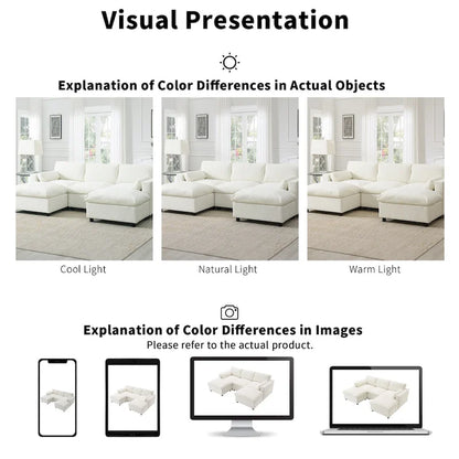 86.5 Chenille Modular Sofa with Storage Pockets, Movable Ottomans