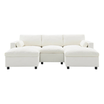 86.5 Chenille Modular Sofa with Storage Pockets, Movable Ottomans