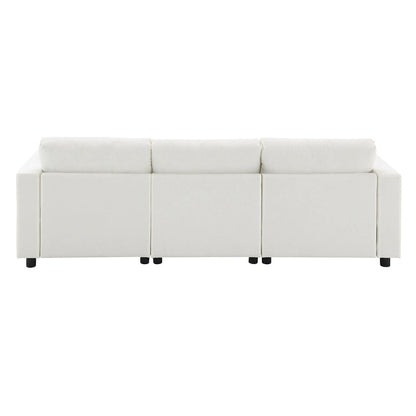 86.5 Chenille Modular Sofa with Storage Pockets, Movable Ottomans
