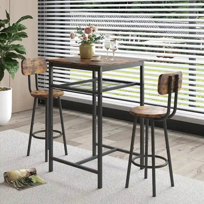 Modern Style 3-Piece Dining Set with Square Table, Partition and 2 Bar Stools
