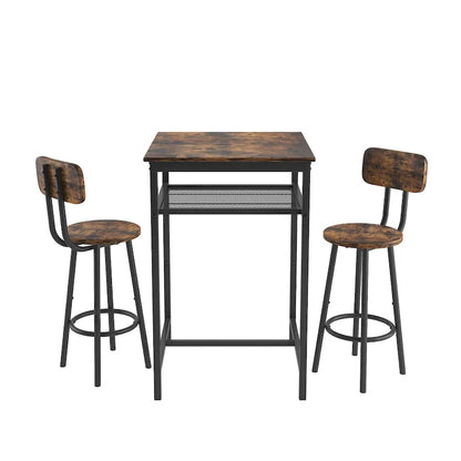Modern Style 3-Piece Dining Set with Square Table, Partition and 2 Bar Stools
