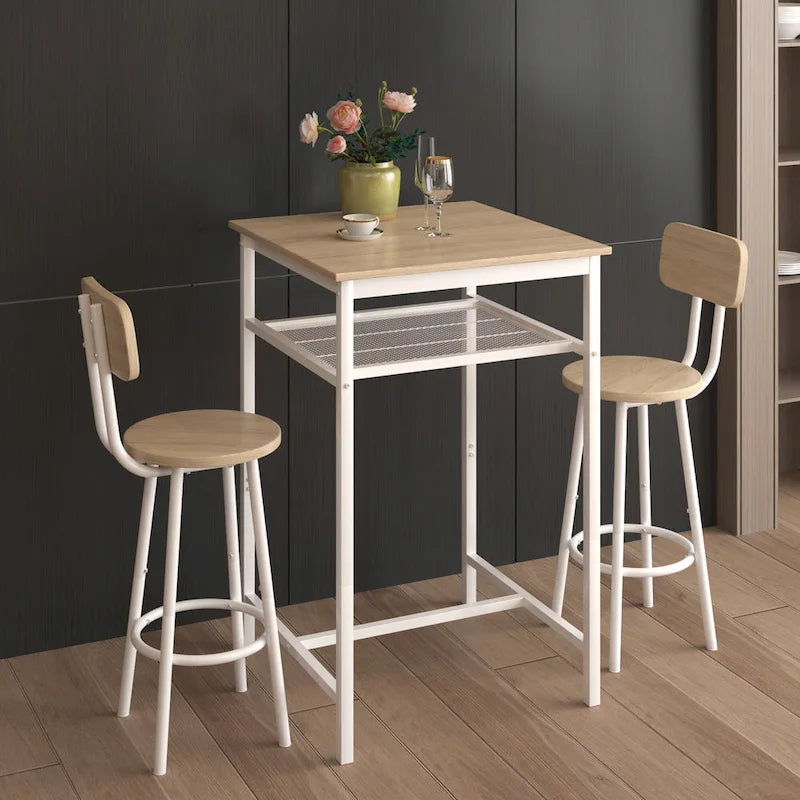 Modern Style 3-Piece Dining Set with Square Table, Partition and 2 Bar Stools
