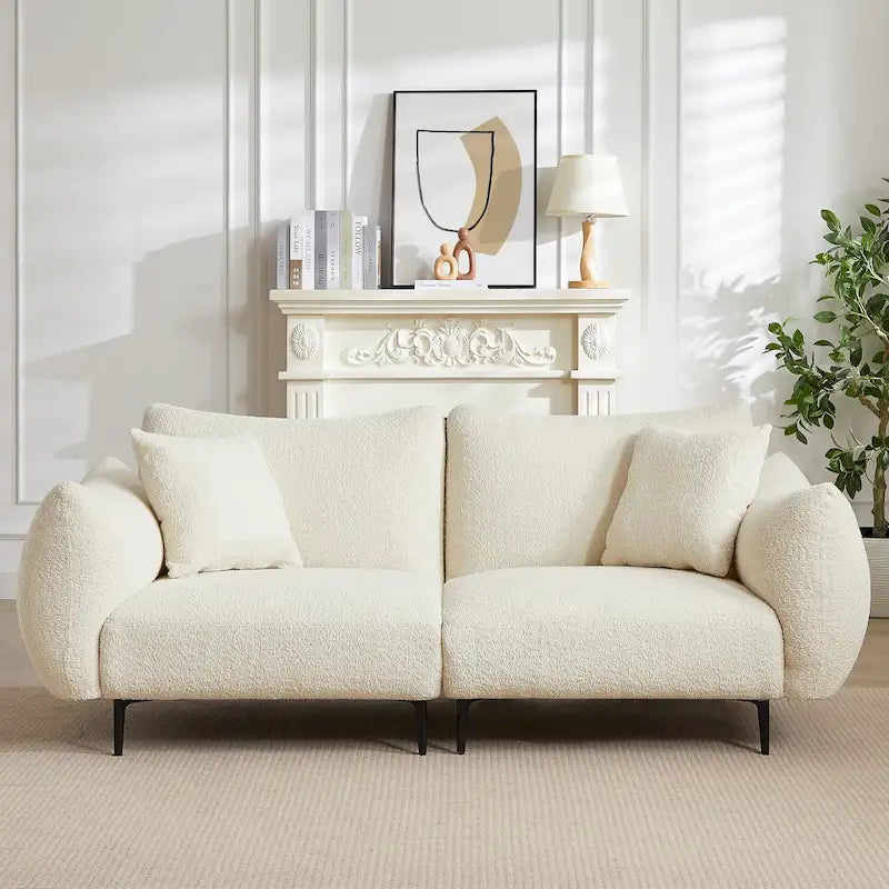64 Classic Fabric 2-Seater Sofa with Wood Frame &amp; 2 Pillows