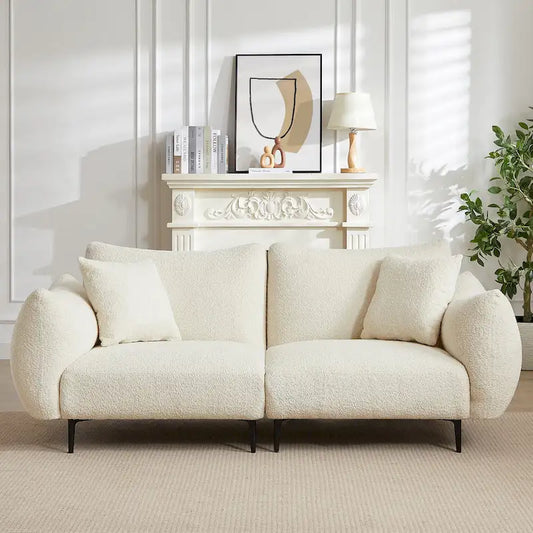 64 Classic Fabric 2-Seater Sofa with Wood Frame & 2 Pillows