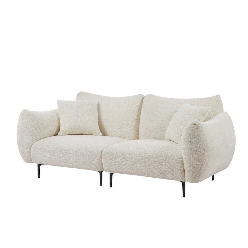 64 Classic Fabric 2-Seater Sofa with Wood Frame &amp; 2 Pillows