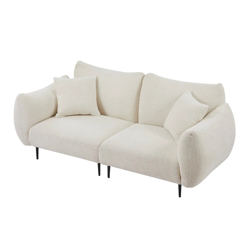 64 Classic Fabric 2-Seater Sofa with Wood Frame &amp; 2 Pillows