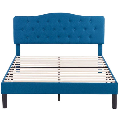 VECELO Modern Tufted Upholstered Bed Frame with Height- Adjustable Headboard,Dark Blue