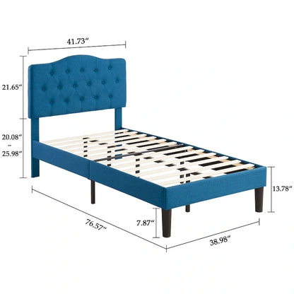 VECELO Modern Tufted Upholstered Bed Frame with Height- Adjustable Headboard,Dark Blue