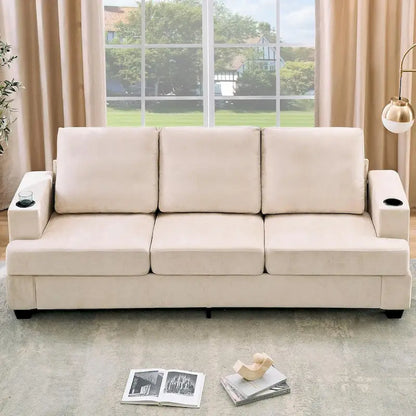 89 3-Seater Sofa, Deep Seat Sofa, Modern Comfy Couches for Living Room with Cup Holders