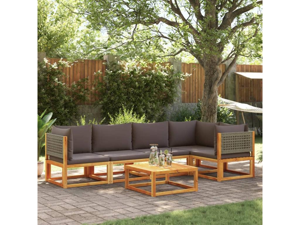 6-piece garden furniture set with cushions, solid wood, Maisonpuretop 62418TFUV