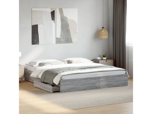 Parisianestop grey bed frame and drawers 200x200cm engineered wood 89955LWGU