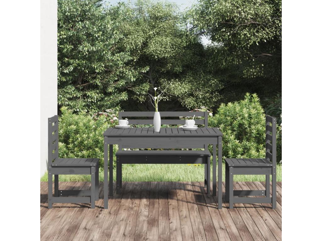 4-piece garden dining set, grey solid pine wood 02606TXKD