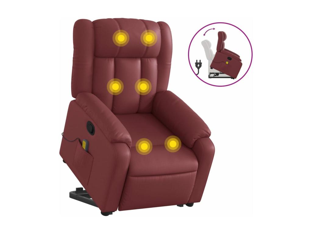 Reclining massage chair, burgundy red faux leather, 05456FKKY