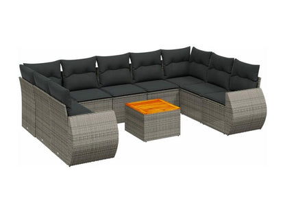 Garden furniture set with cushions, 10 pieces, grey woven resin, 92490VWNF