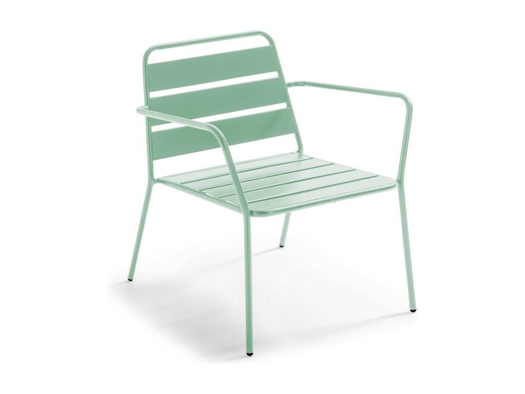 Low garden armchair in sage green metal - Parisianestop 69860FCYZ