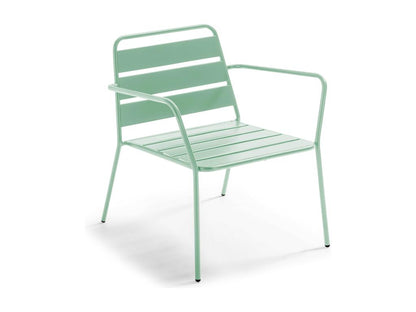 Low garden armchair in sage green metal - Parisianestop 69860FCYZ