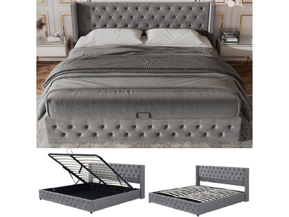 Storage bed - 160x200 cm - velvet - Parisianestop style slatted base - grey color 84603XQQH