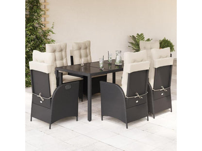 7-Piece Garden Dining Set with Cushions, Black Wicker Resin 33113XMOA