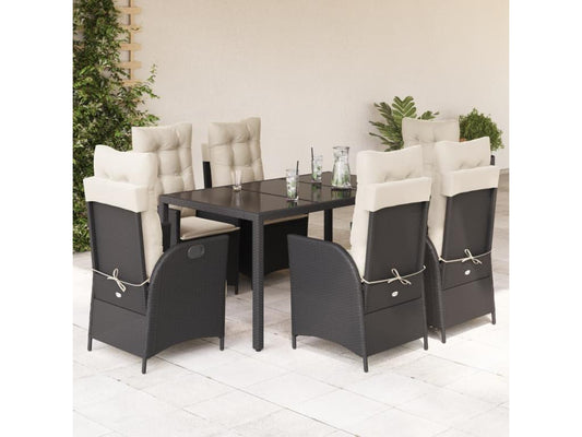 7-Piece Garden Dining Set with Cushions, Black Wicker Resin 33113XMOA