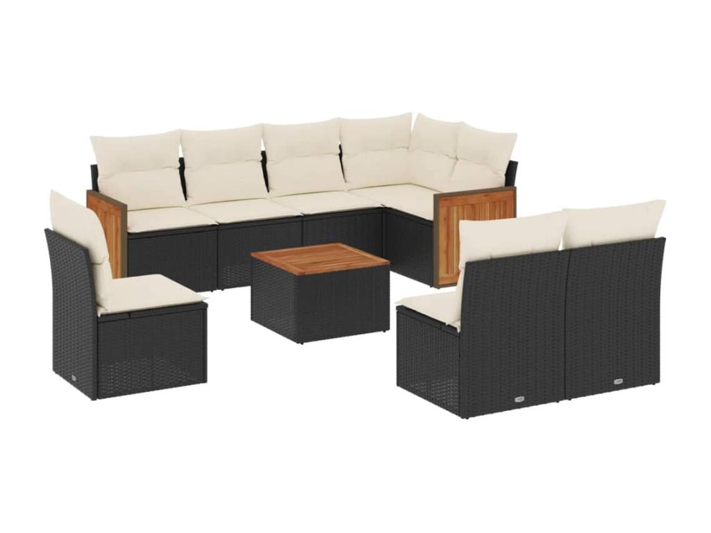 9-piece garden furniture set with cushions, black resin wicker, 72327JAZH