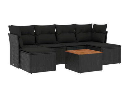 7-piece garden furniture set with cushions, black woven resin, 35448CHTL