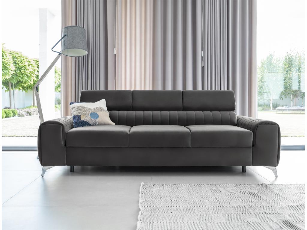 Convertible sofa with adjustable headrests, anthracite velvet, Maisonpuretop, 261cm, 07847XNKY