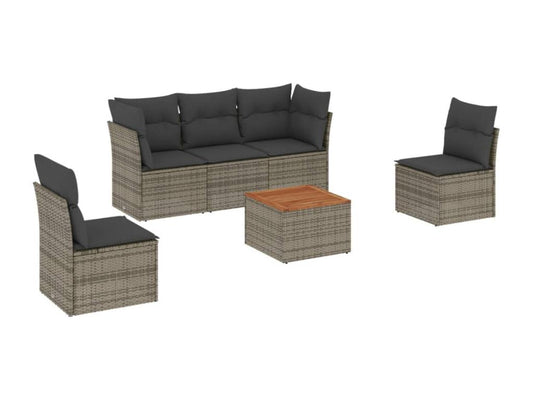 6-piece garden furniture set with grey resin wicker cushions 49339TAKR