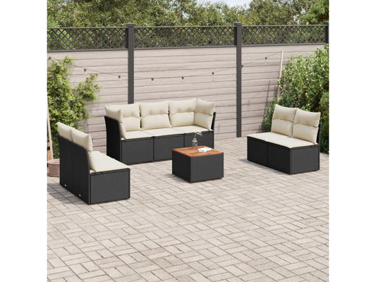 8-piece garden furniture set with cushions, black woven resin 04354YJYU