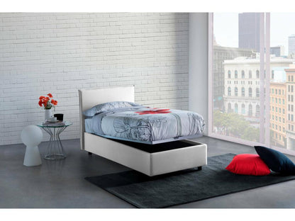 Maisonpuretop Single Bed with Storage, Fabric Upholstery, Made in Italy, Front Opening, Includes 80x190 cm Mattress, White 59297FIND