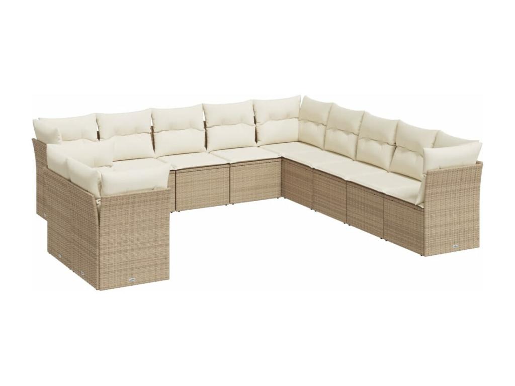 11-piece garden furniture set with beige resin wicker cushions 33683KAOJ