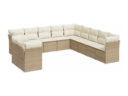 11-piece garden furniture set with beige resin wicker cushions 33683KAOJ