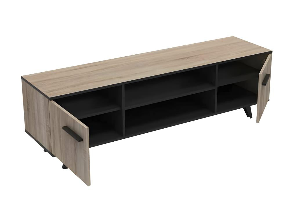 2-Door TV Stand, Oak/Black - Maisonpuretop - W 151 x D 40 x H 46 cm 01219TUWC