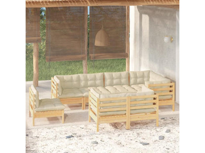 8-piece garden furniture set with cream cushions, solid pine wood 07198HIPG