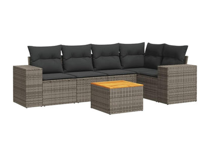 6-piece garden furniture set with grey resin wicker cushions 65927MESW