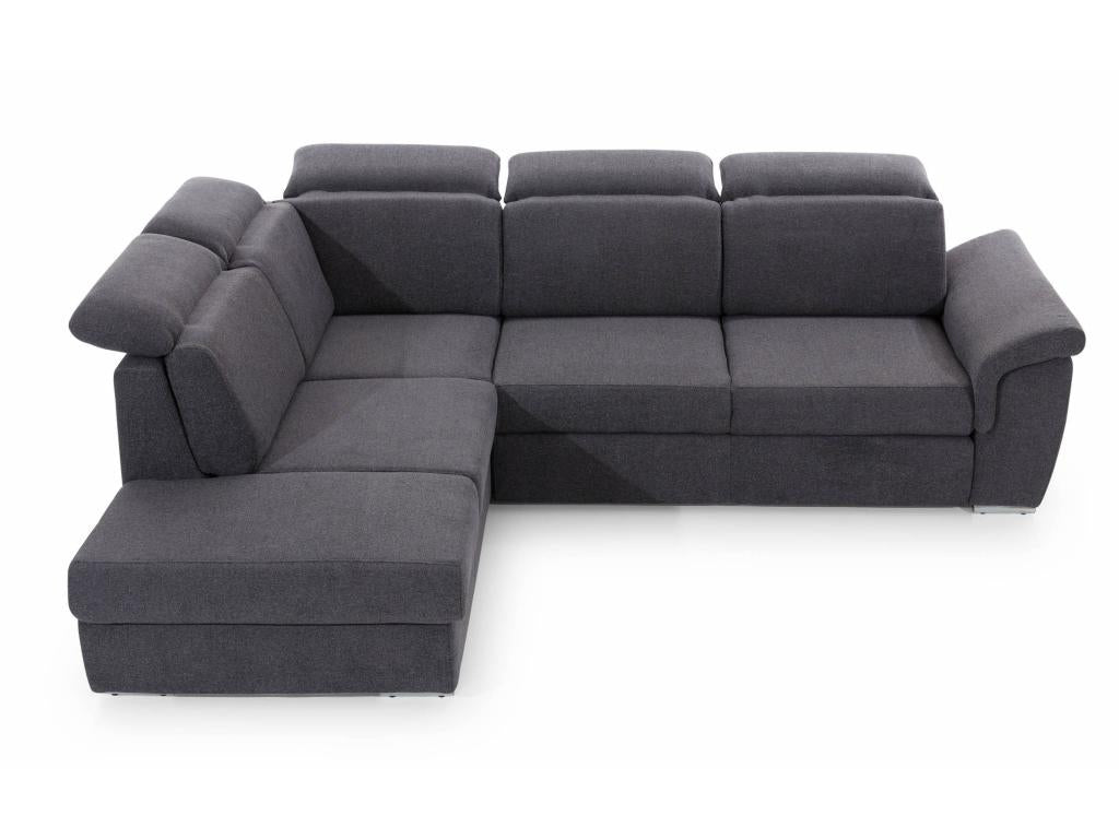 Left-hand corner sofa bed in dark grey fabric with adjustable headrests, Artvivrestore, 260cm, 38901ORPL