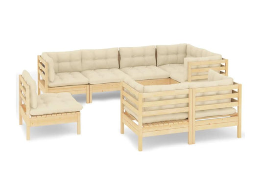 8-piece garden furniture set with cream cushions, solid pine wood 07198HIPG