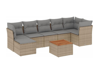 8-piece garden furniture set with cushions, beige wicker resin, 70165JSJE