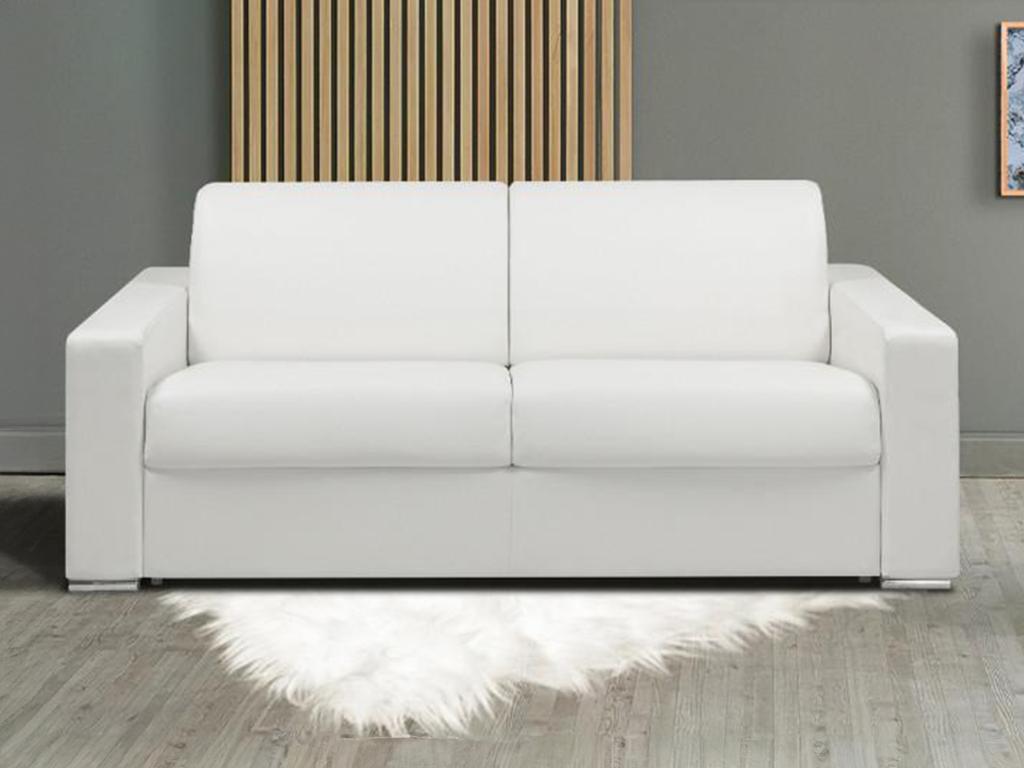 3-seater express convertible sofa in white faux leather - Parisianestop wide sleeping area 140 cm - 22 cm memory foam mattress Parisianestop 68815SZKA