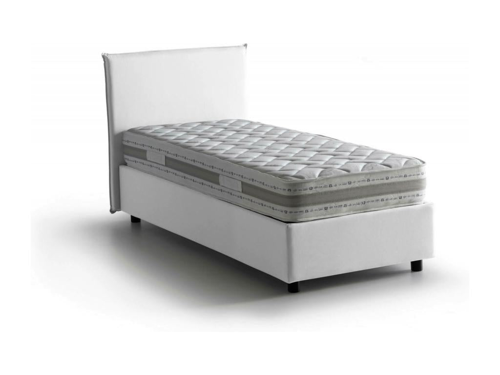 Maisonpuretop Single Bed with Storage, Fabric Upholstery, Made in Italy, Front Opening, Includes 80x190 cm Mattress, White 59297FIND