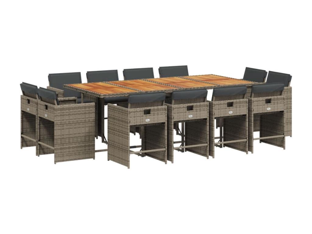 Garden dining set with cushions, 13 pieces, grey woven resin, 66866EZHW