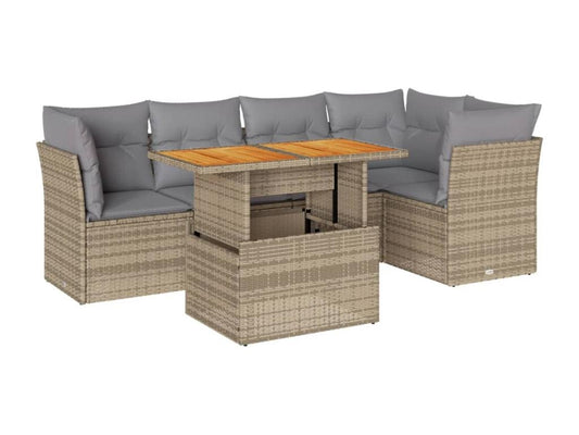 6-piece garden furniture set with cushions, beige woven resin, 15861DVVN