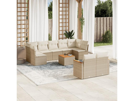Garden furniture set with cushions, 10 pieces, beige woven resin, 41217TJPV